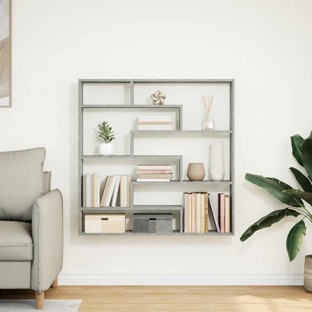 Cube shelf 7 compartments concrete grey wood material