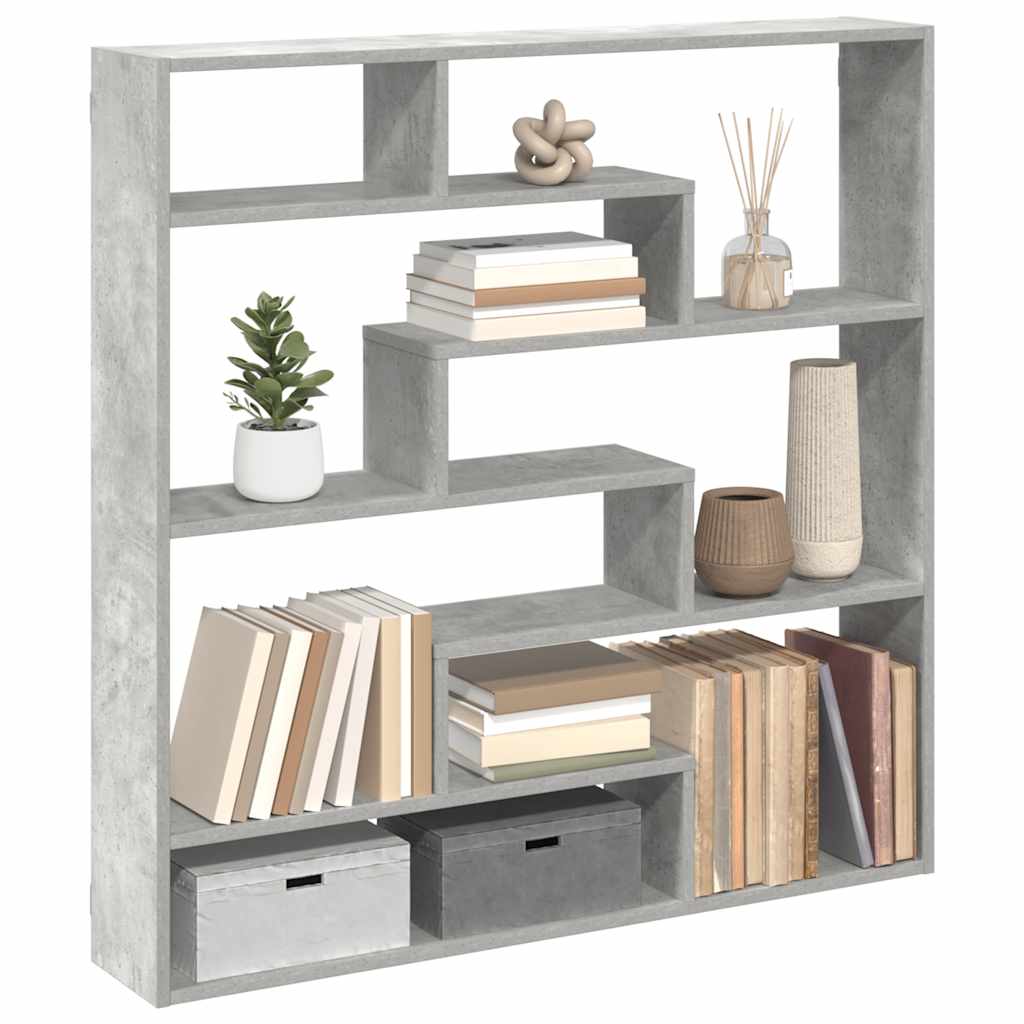 Cube shelf 7 compartments concrete grey wood material