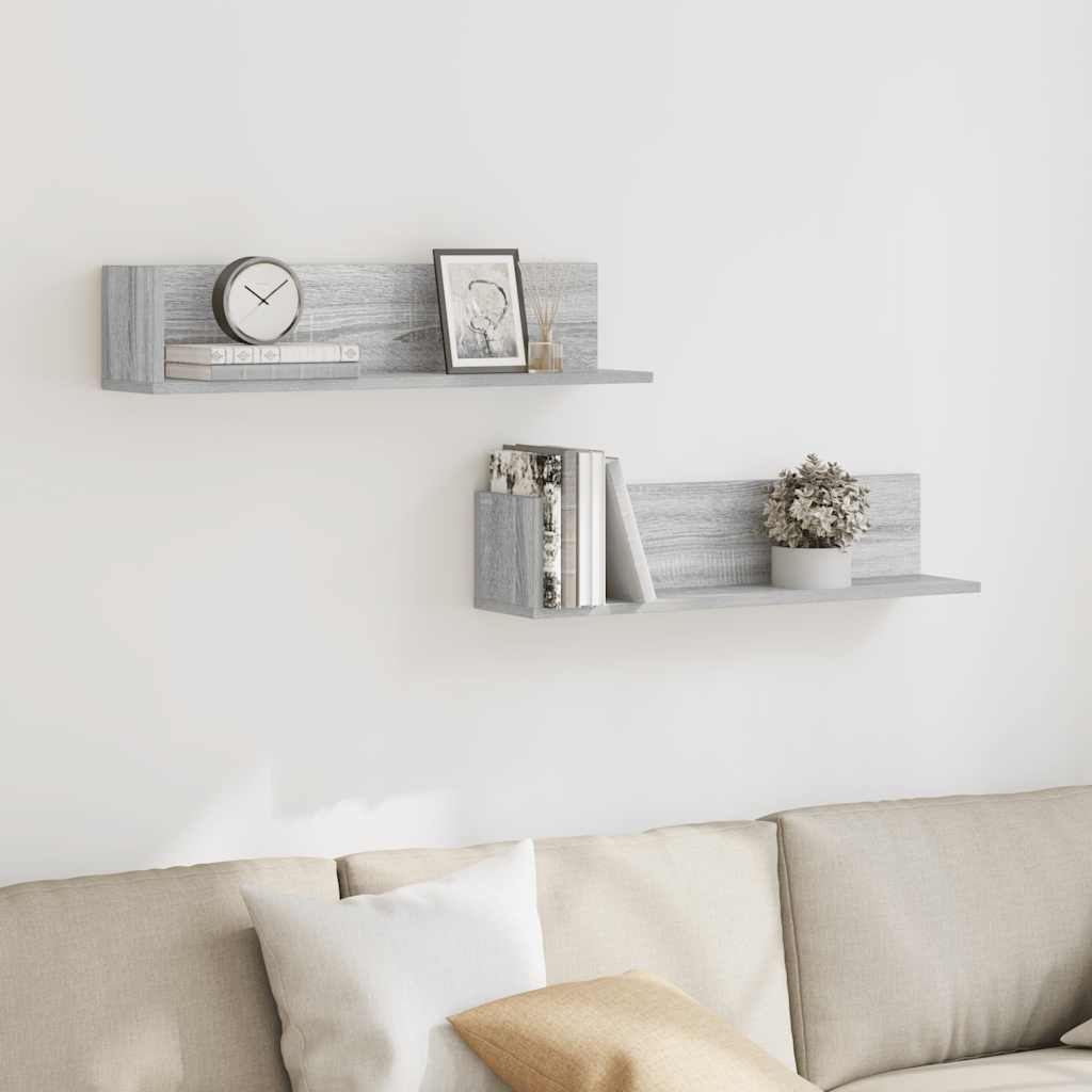Wall shelves 2 pcs. Gray Sonoma 75x16.5x16.5 cm wood material