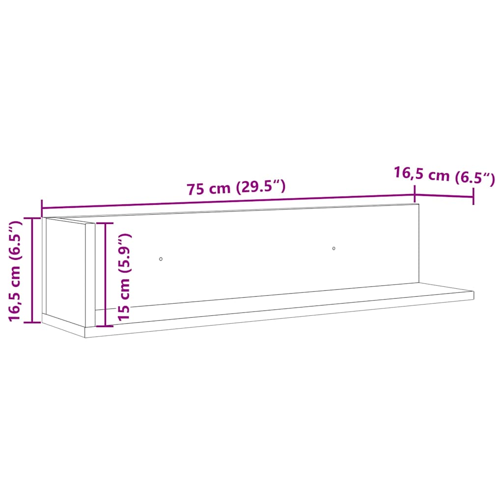 Wall shelves 2 pcs. Gray Sonoma 75x16.5x16.5 cm wood material