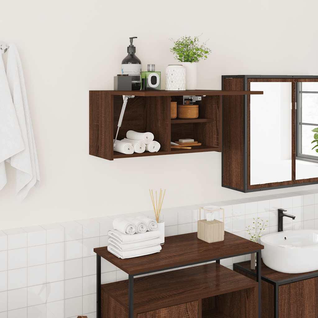 Armoire murale de salle de bain aspect chêne marron 60x25x30 cm matériau bois