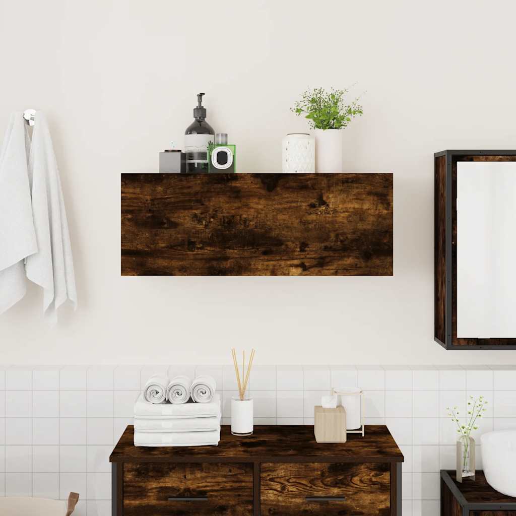 Meuble mural de salle de bain chêne fumé 80x25x30 cm matériau bois