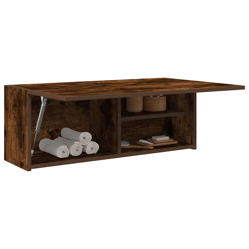 Meuble mural de salle de bain chêne fumé 80x25x30 cm matériau bois