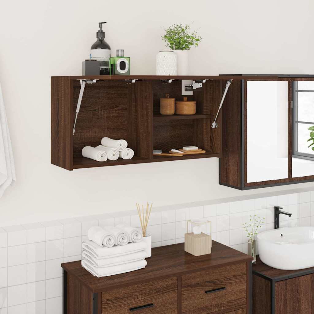 Armoire murale de salle de bain aspect chêne marron 80x25x40 cm matériau bois