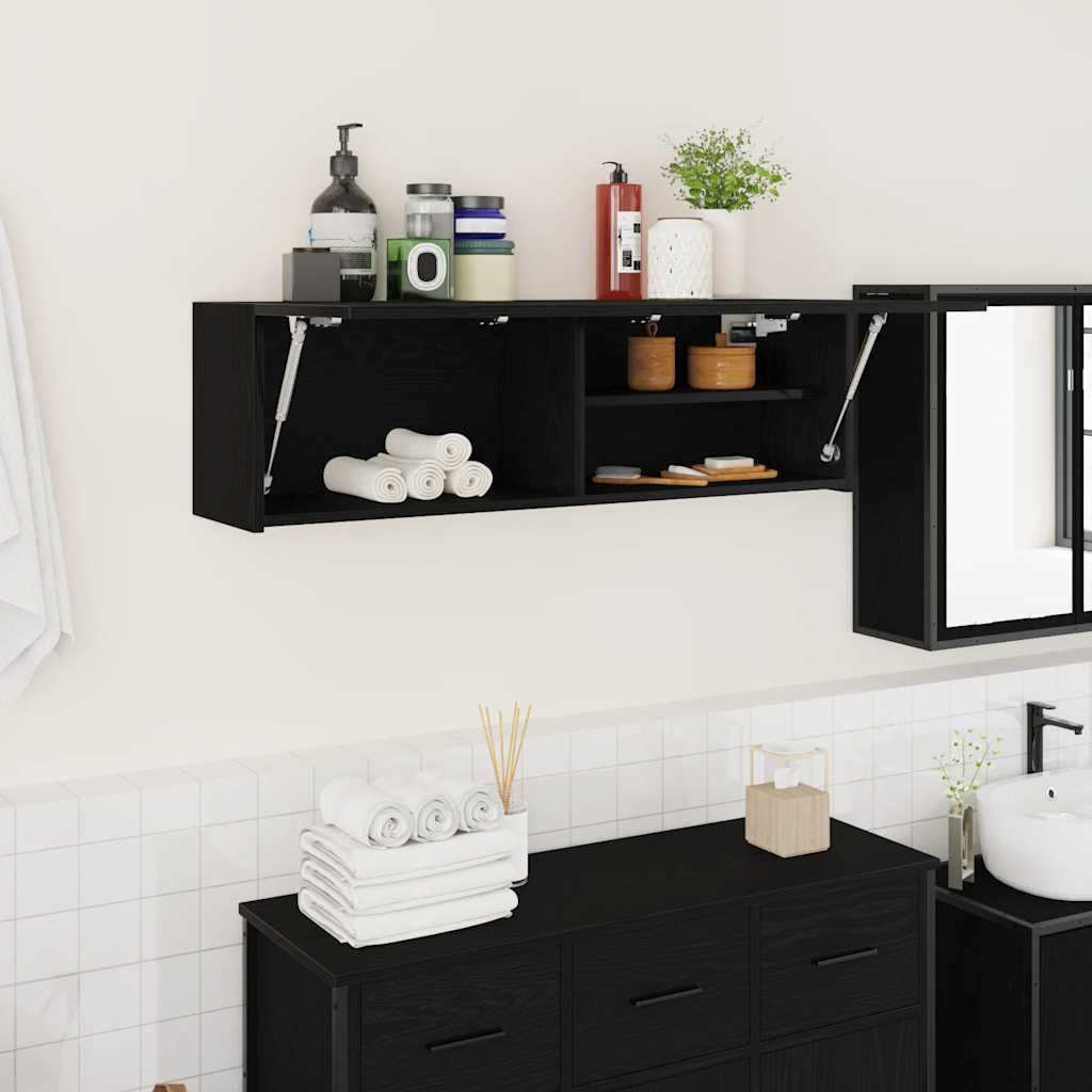 Armoire murale de salle de bain noire 100x25x30 cm en bois