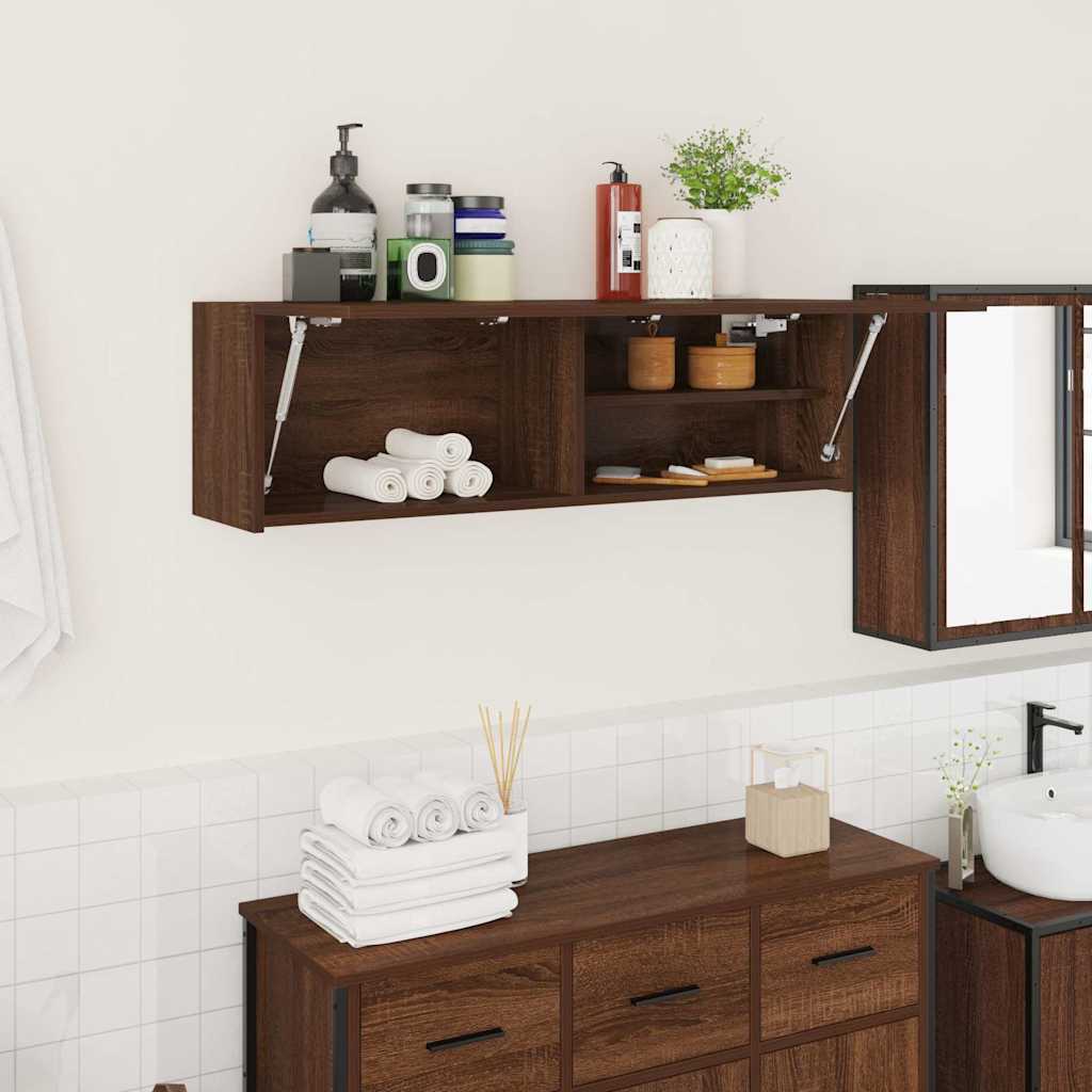 Armoire murale de salle de bain aspect chêne marron 100x25x30 cm matériau bois