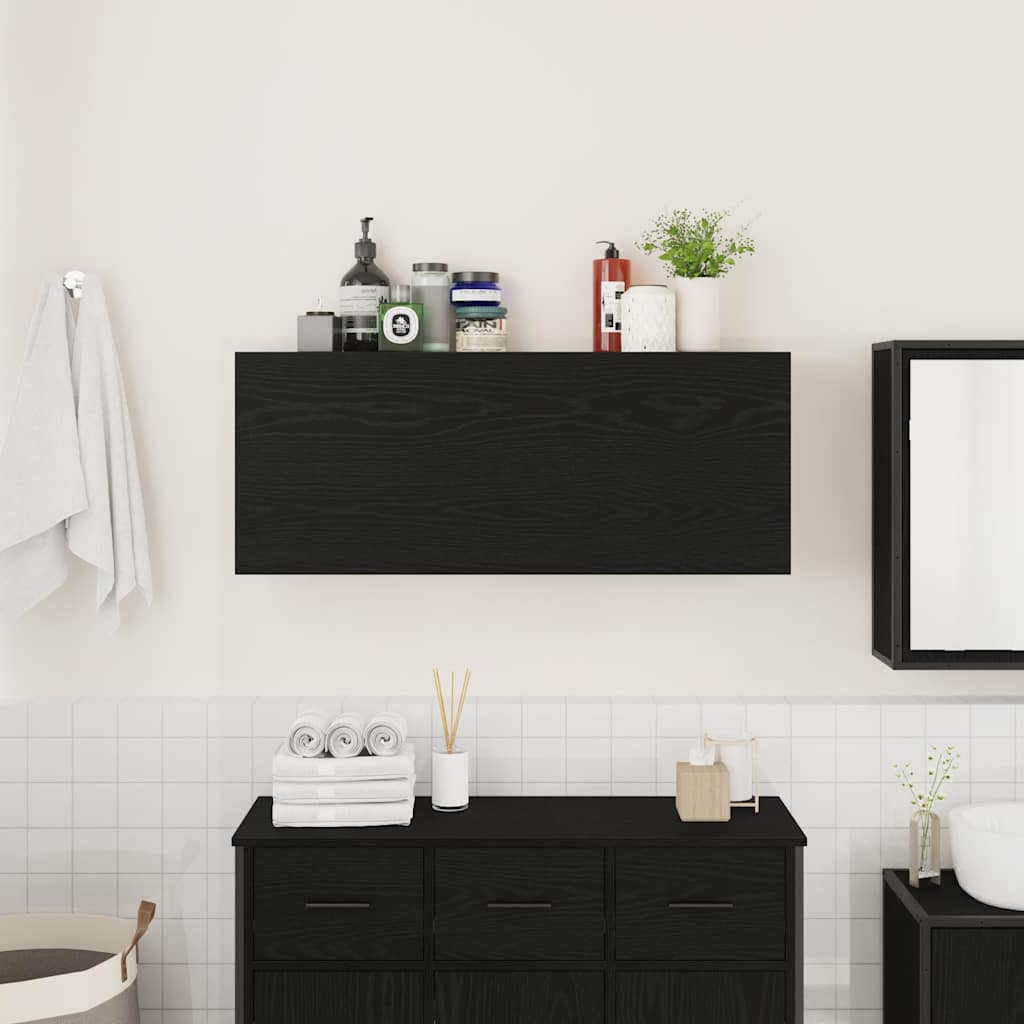 Armoire murale de salle de bain noire 100x25x40 cm en bois