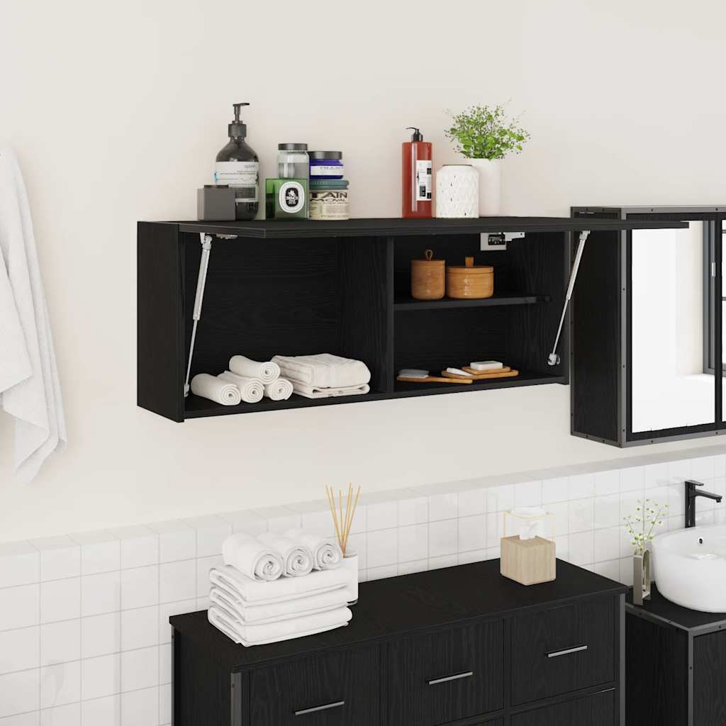 Armoire murale de salle de bain noire 100x25x40 cm en bois