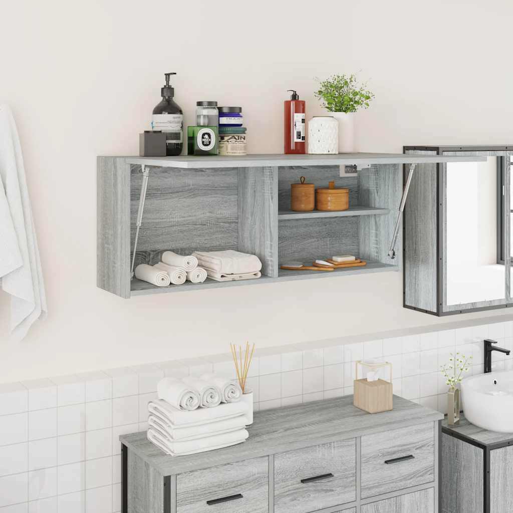 Bathroom Wall Cabinet Gray Sonoma 100x25x40 cm Wood Material