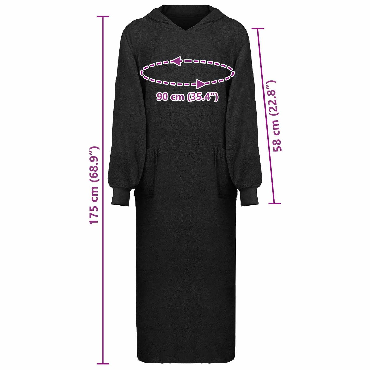 Decken-Hoodie KINN Schwarz XXL Baumwolle