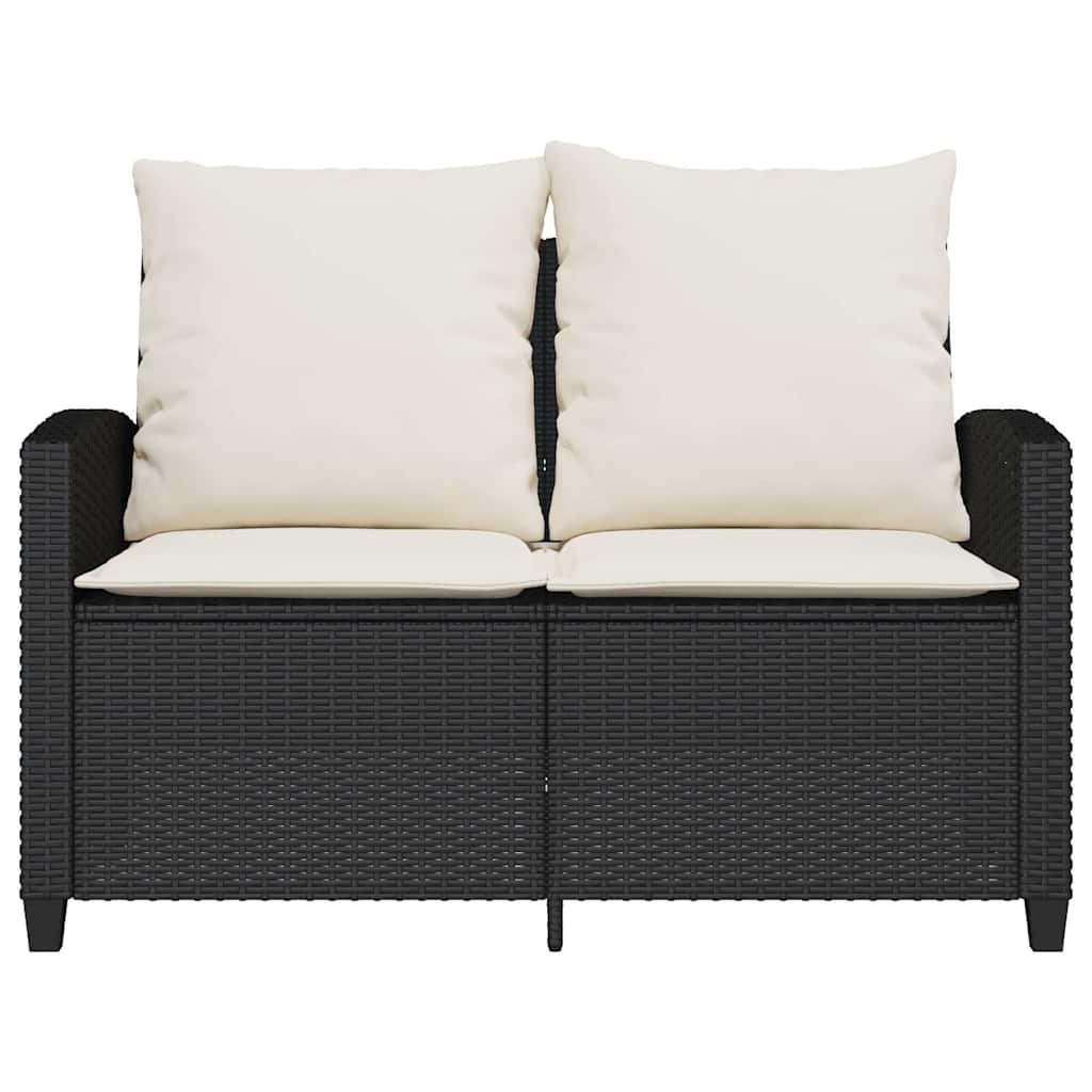 2-seater garden sofa with cushions & table black poly rattan