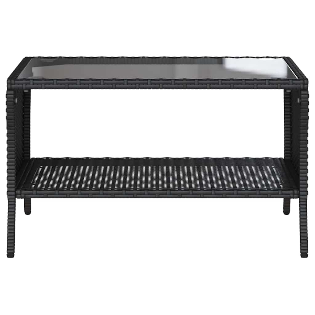 2-seater garden sofa with cushions & table black poly rattan