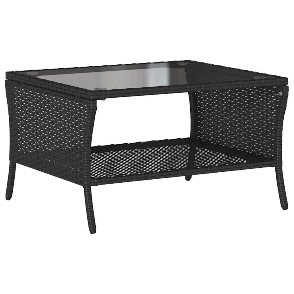 2-seater garden sofa with cushions & table black poly rattan