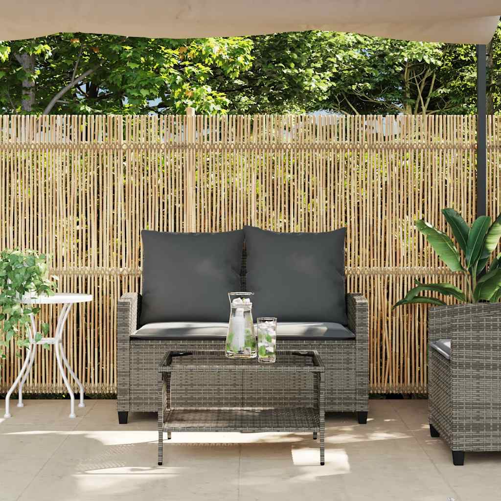 2-seater garden sofa with cushions & table grey poly rattan