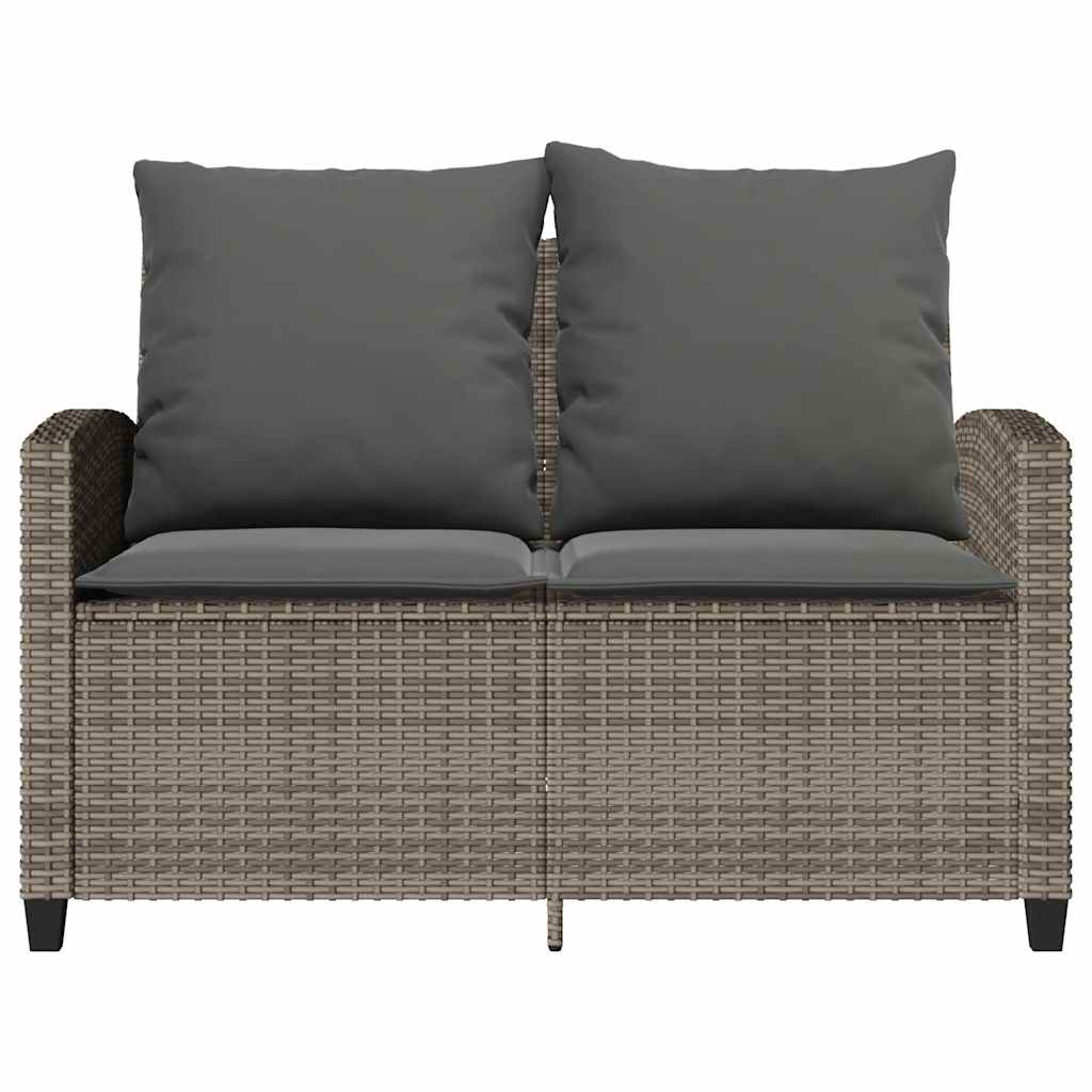 2-seater garden sofa with cushions & table grey poly rattan