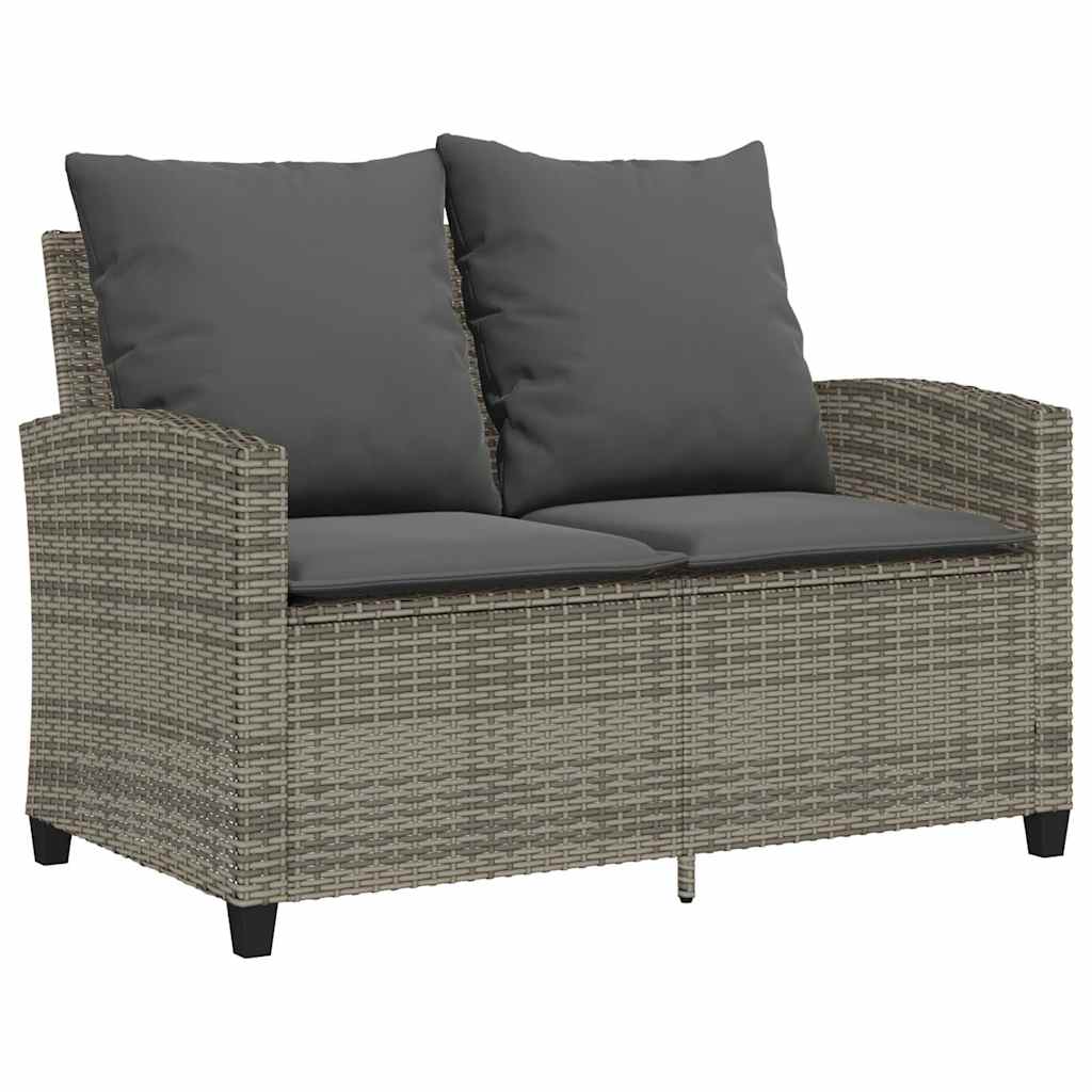 2-seater garden sofa with cushions & table grey poly rattan