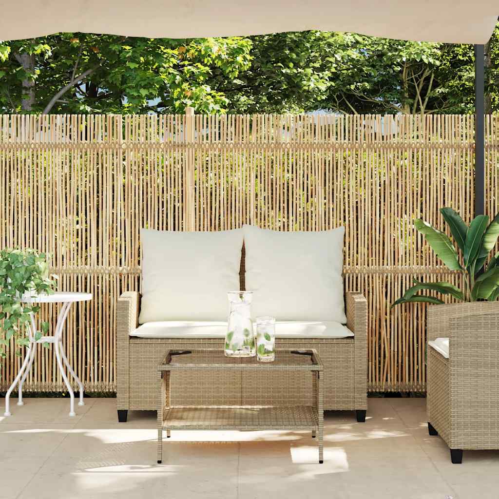 2-seater garden sofa with cushions & table beige poly rattan