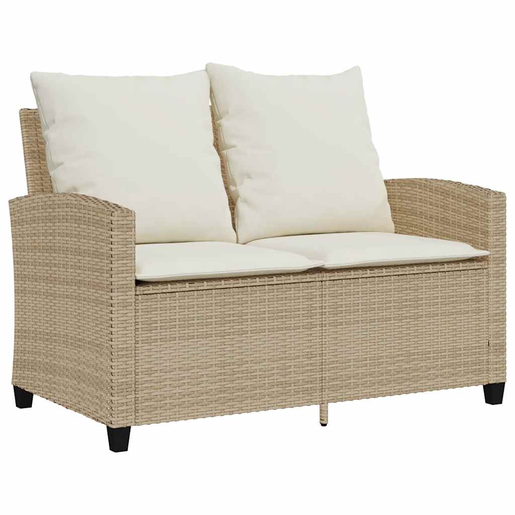 2-seater garden sofa with cushions & table beige poly rattan