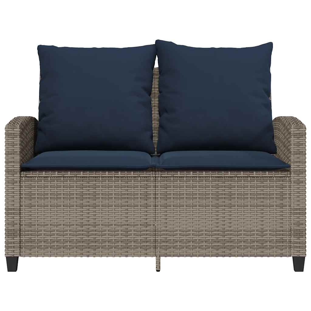 2-seater garden sofa with cushions & table grey poly rattan