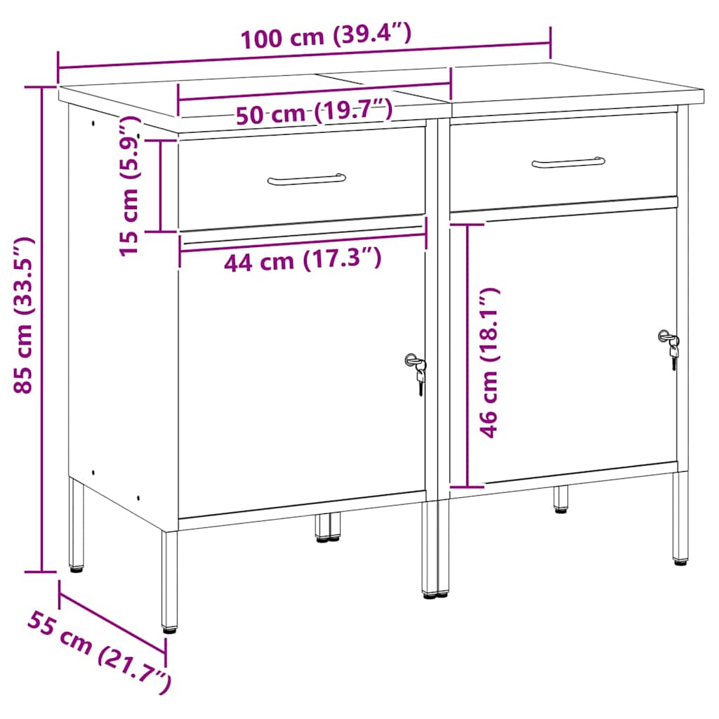 Werkbank mit Schubladen 2 Stk. Rot und Grau 100 x 55 x 85 cm