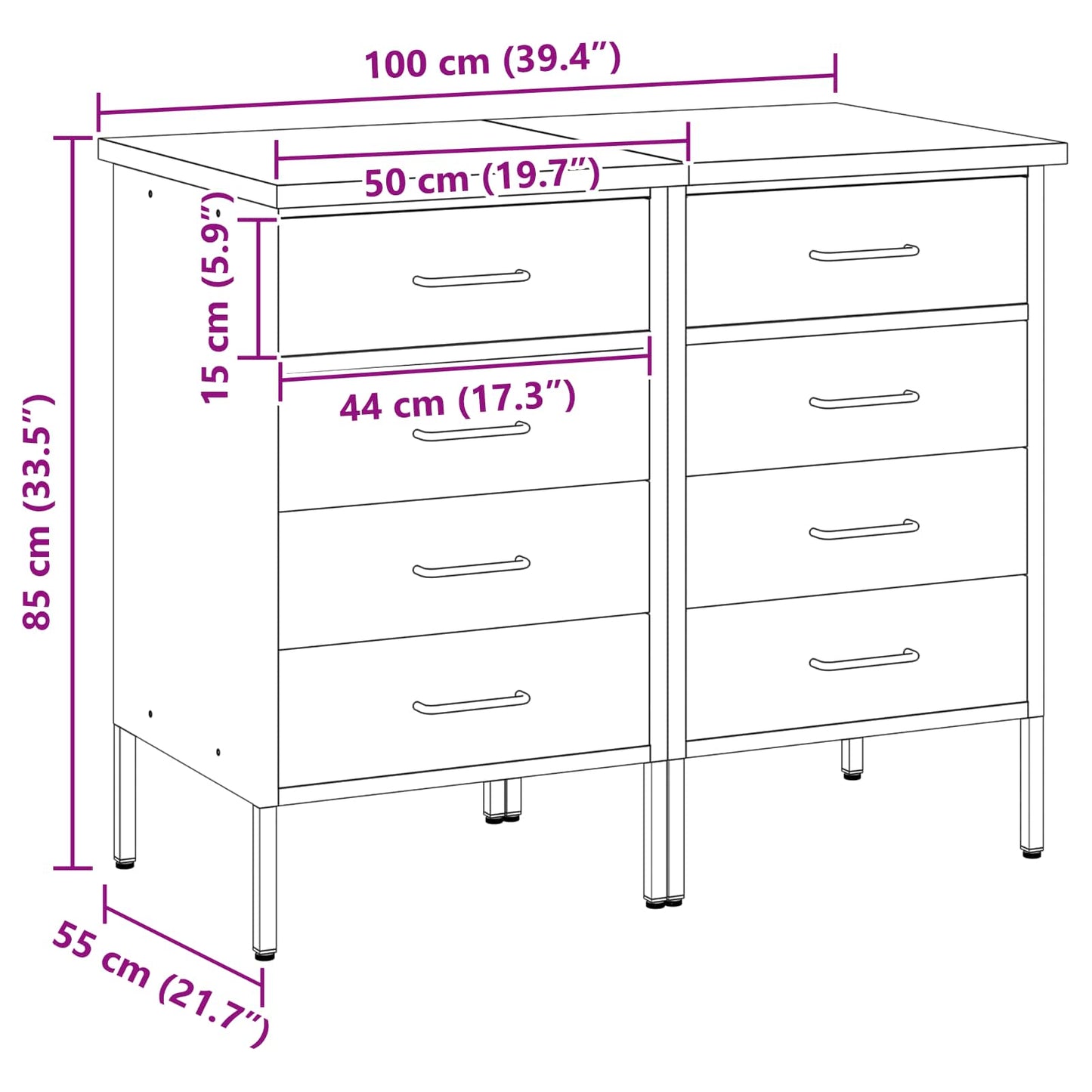 Werkbank mit Speicher 2 stk. Schwarz und Grau 100 x 55 x 85 cm