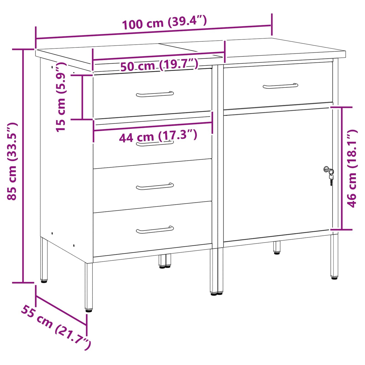 Werkbank mit Schubladen 2 stk. Rot und Grau 100 x 55 x 85 cm
