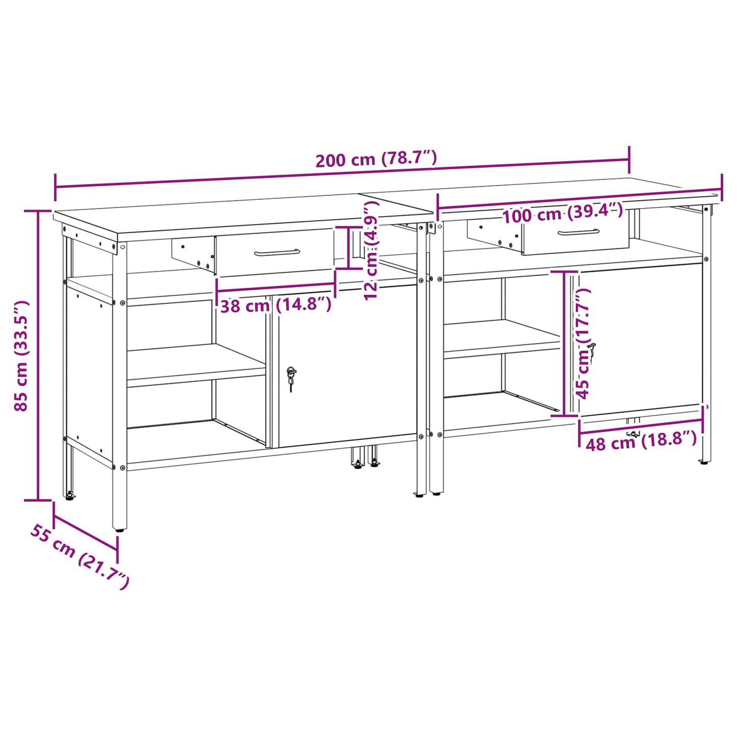 Werkbank-Set mit Schubladen 2 pcs Rot und Grau 200 x 55 x 85 cm