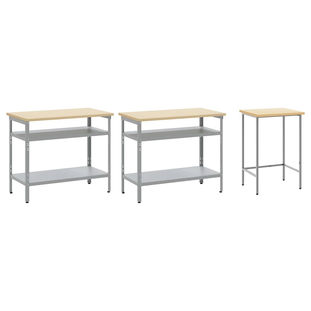 Werkbank-Set mit Regal mit Speicher 3 pcs Grau Stahl