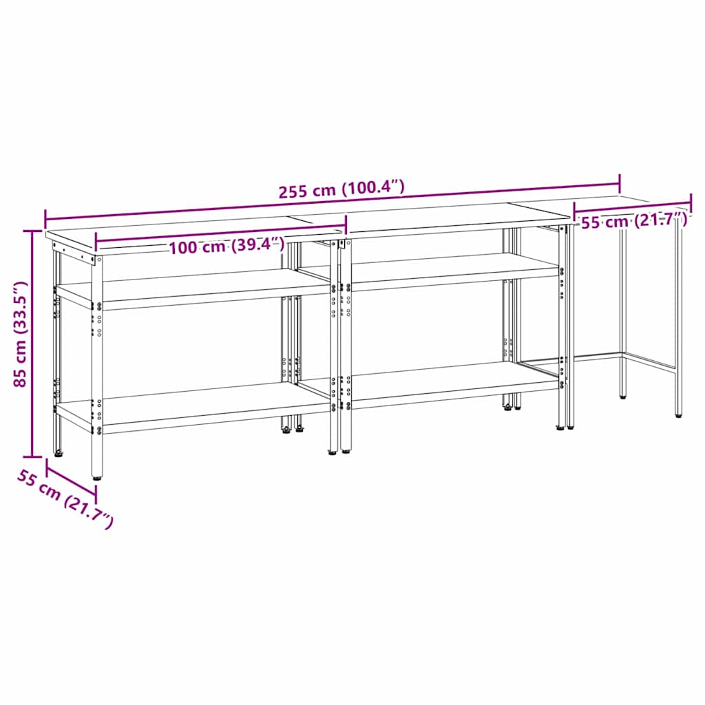 Werkbank-Set 3 Stk. Beige und Grau Pulverbeschichteter Stahl