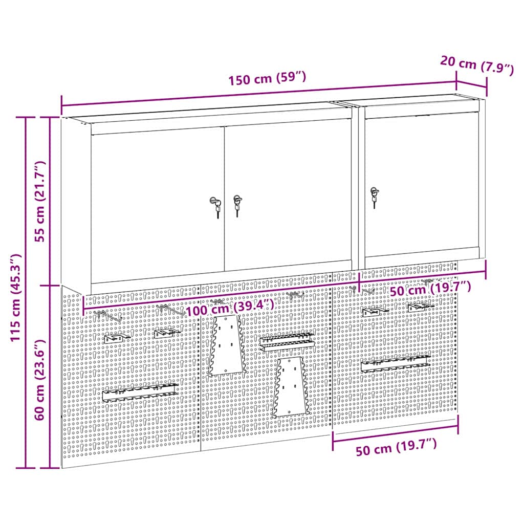 Werkzeugschrank-Set 5 Stk. Schwarz Pulverbeschichteter Stahl