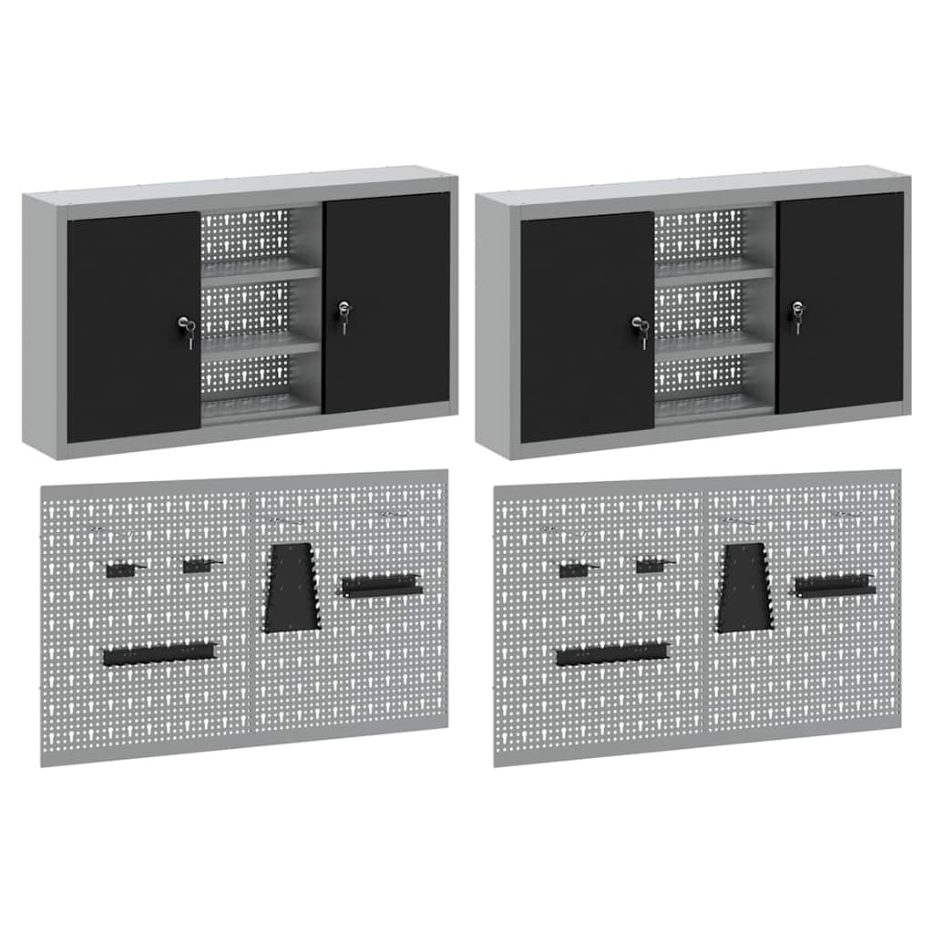 Werkzeugschrank und Pegboard Set mit Regal 4 pcs Schwarz