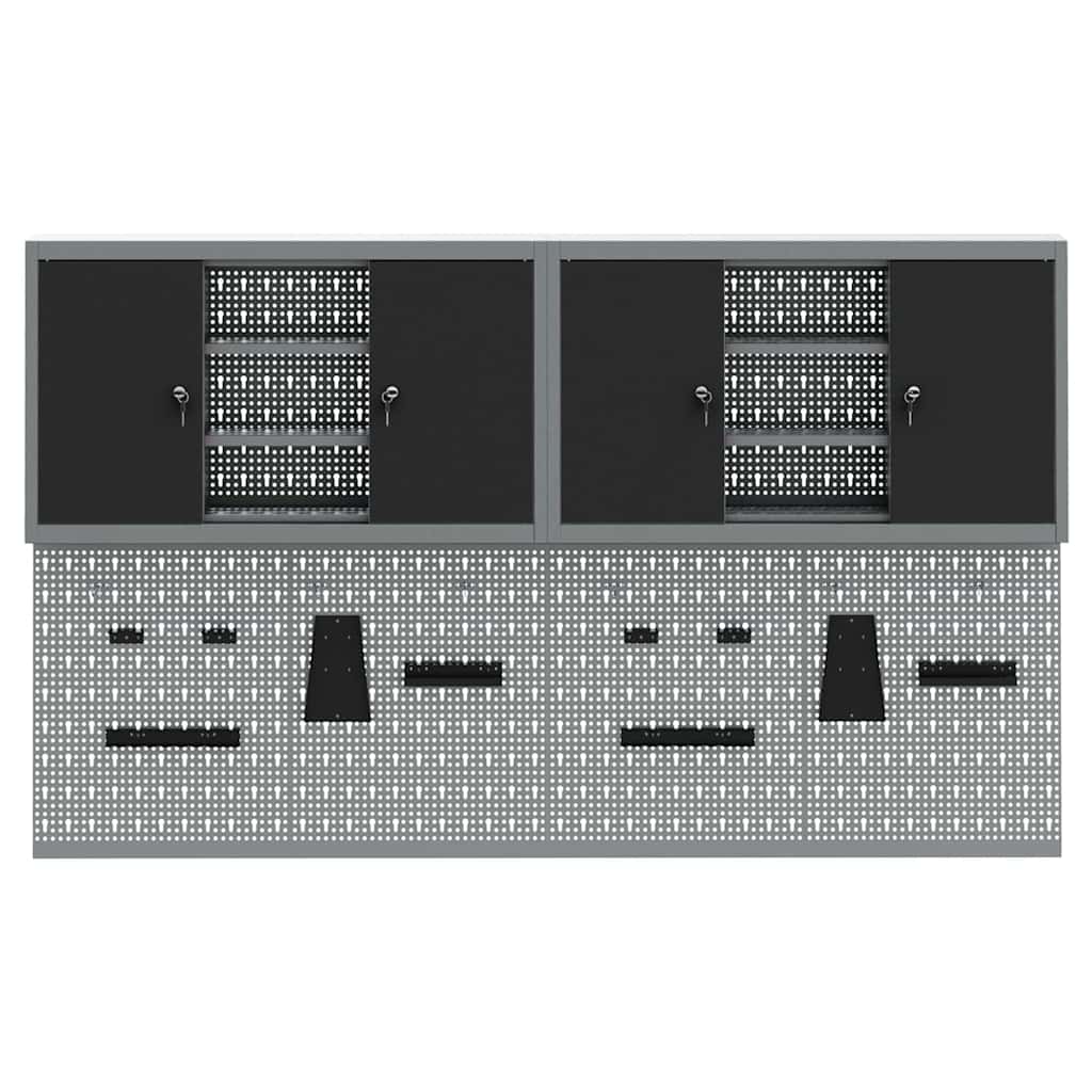 Werkzeugschrank und Pegboard Set mit Regal 4 pcs Schwarz