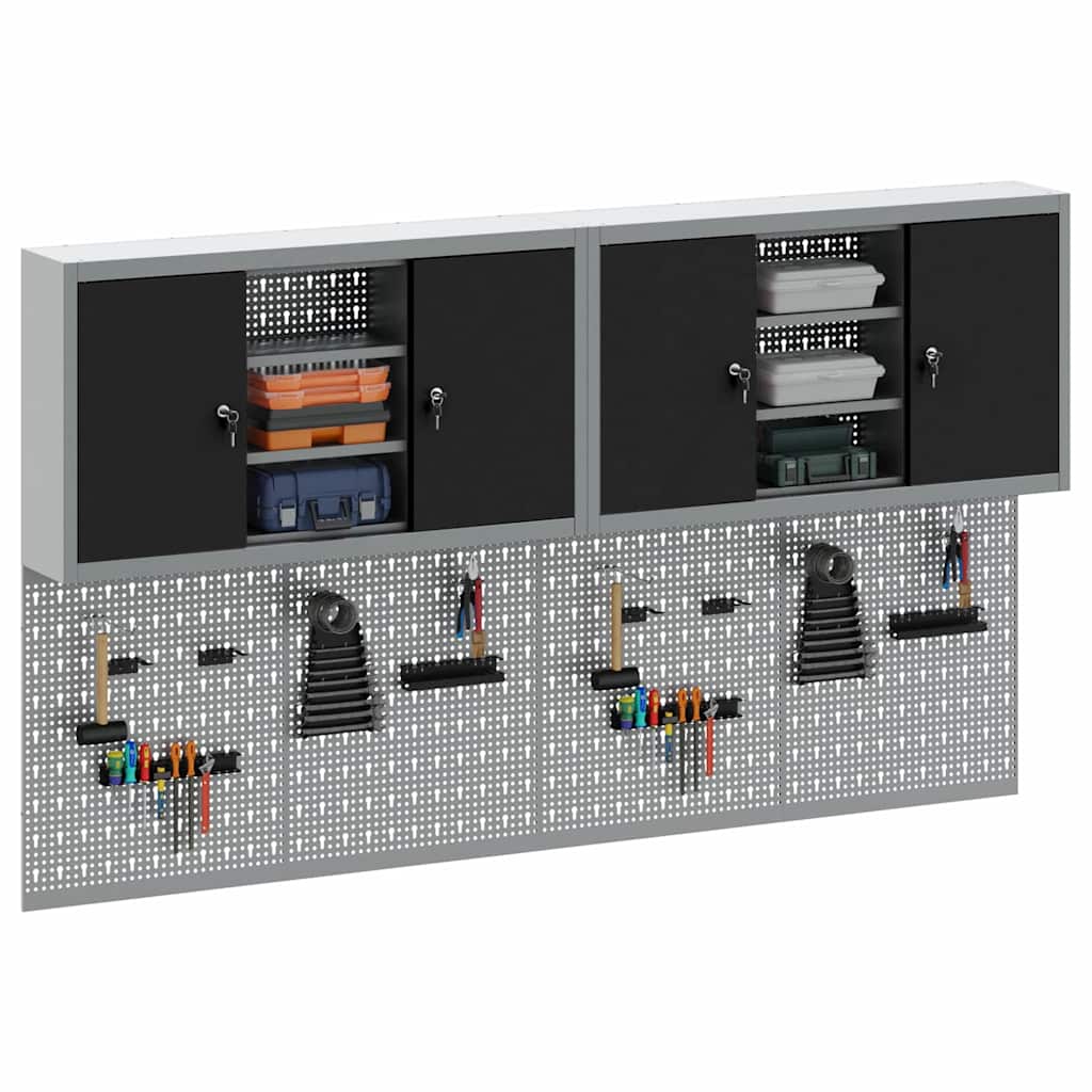 Werkzeugschrank und Pegboard Set mit Regal 4 pcs Schwarz