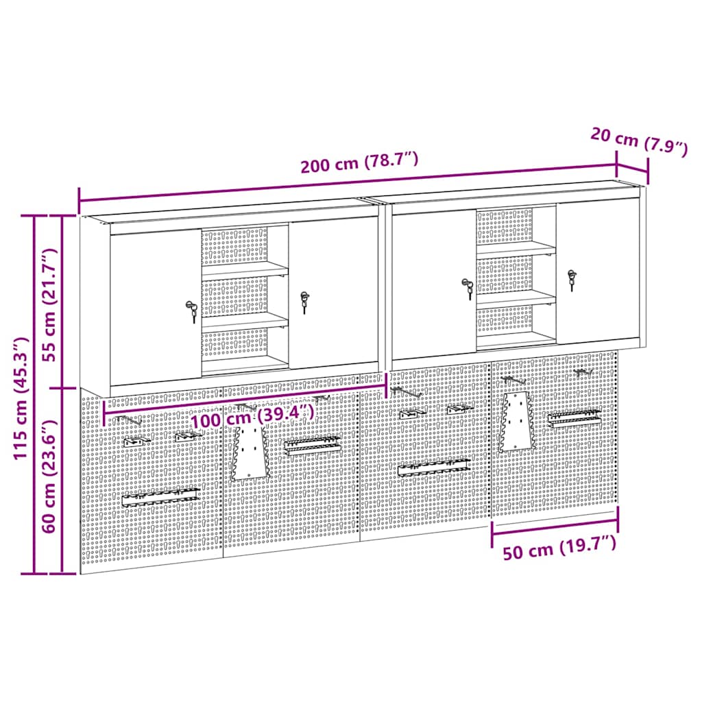 Werkzeugschrank und Pegboard Set mit Regal 4 pcs Schwarz