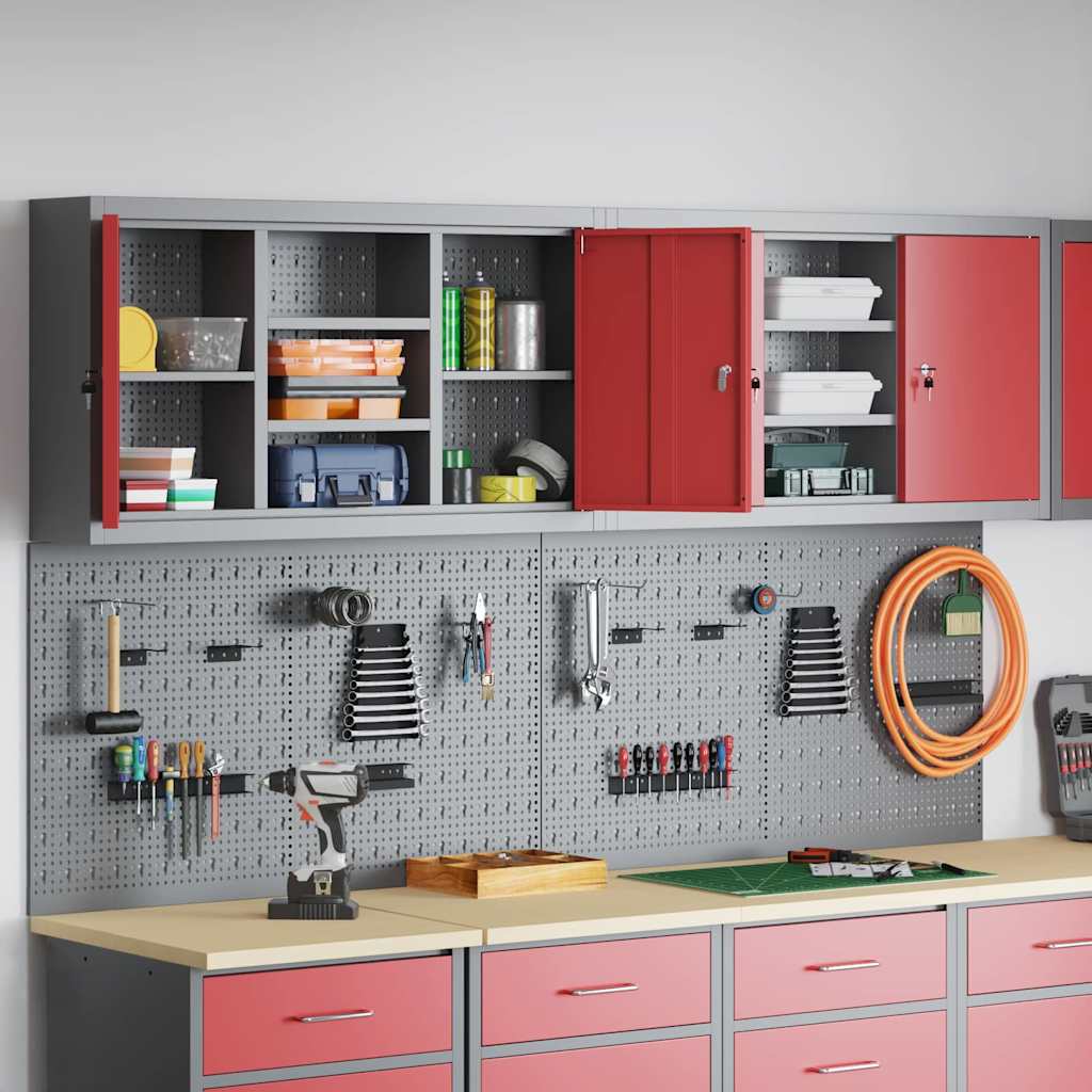 Werkzeugschrank und Pegboard Set 4 pcs Rot 200 x 20 x 115 cm