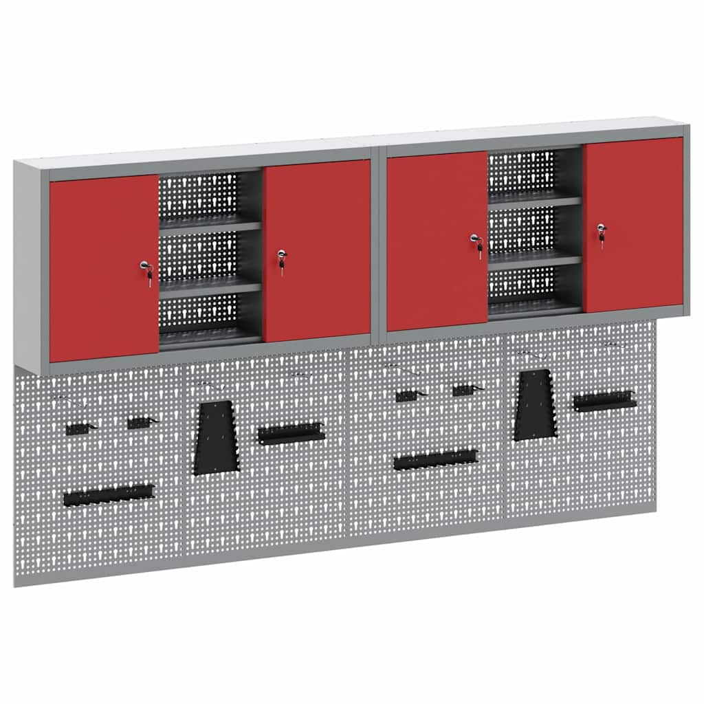 Werkzeugschrank und Pegboard Set 4 pcs Rot 200 x 20 x 115 cm