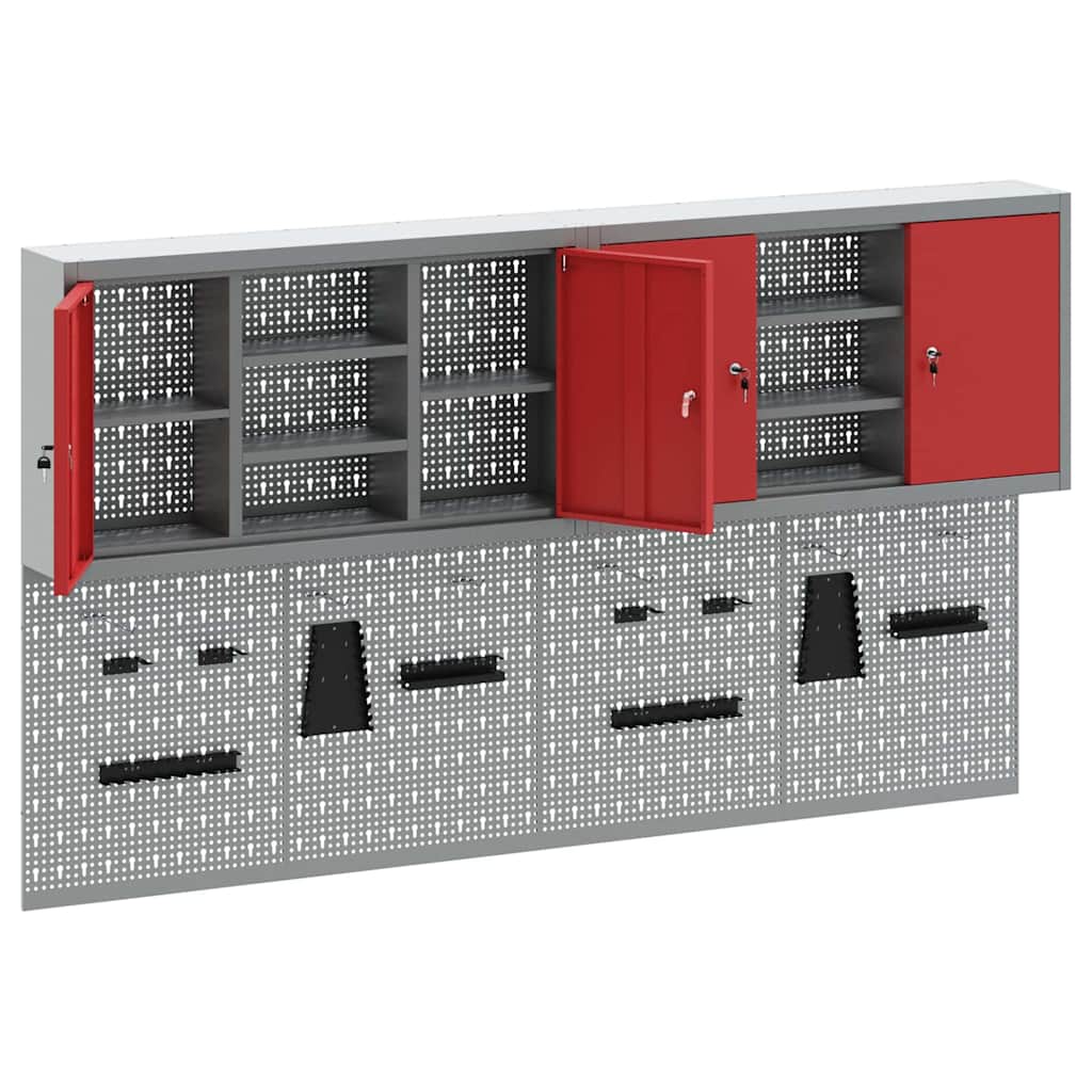 Werkzeugschrank und Pegboard Set 4 pcs Rot 200 x 20 x 115 cm