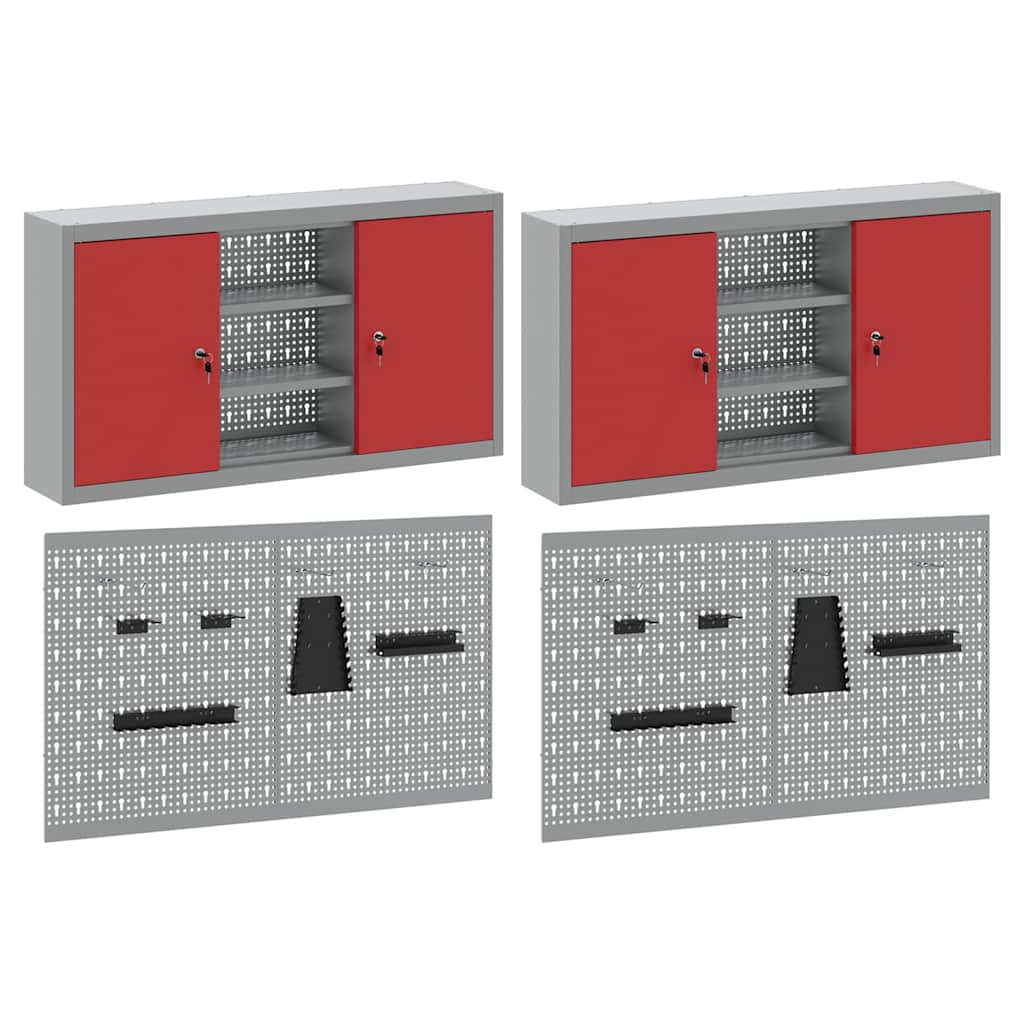 Werkzeugschrank und Pegboard Set 4 pcs Rot 200 x 20 x 115 cm