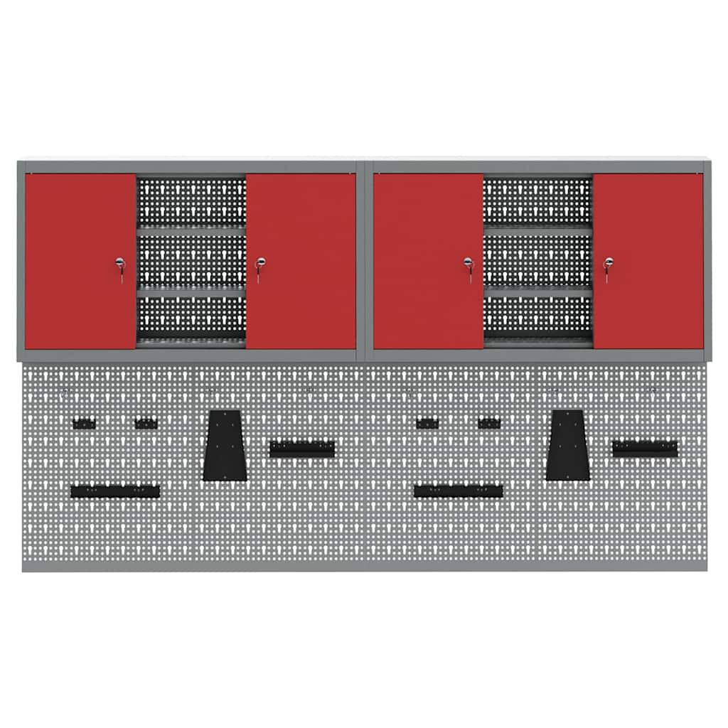 Werkzeugschrank und Pegboard Set 4 pcs Rot 200 x 20 x 115 cm