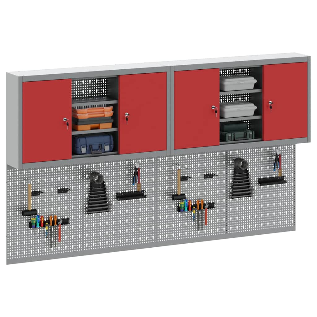 Werkzeugschrank und Pegboard Set 4 pcs Rot 200 x 20 x 115 cm