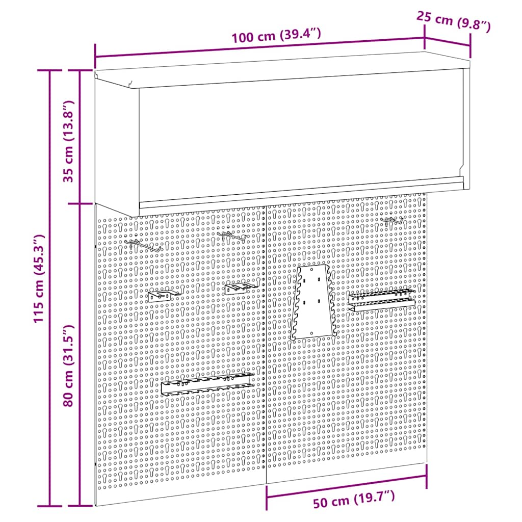 Werkzeugschrank und Pegboard Set mit Regal 3 pcs Schwarz