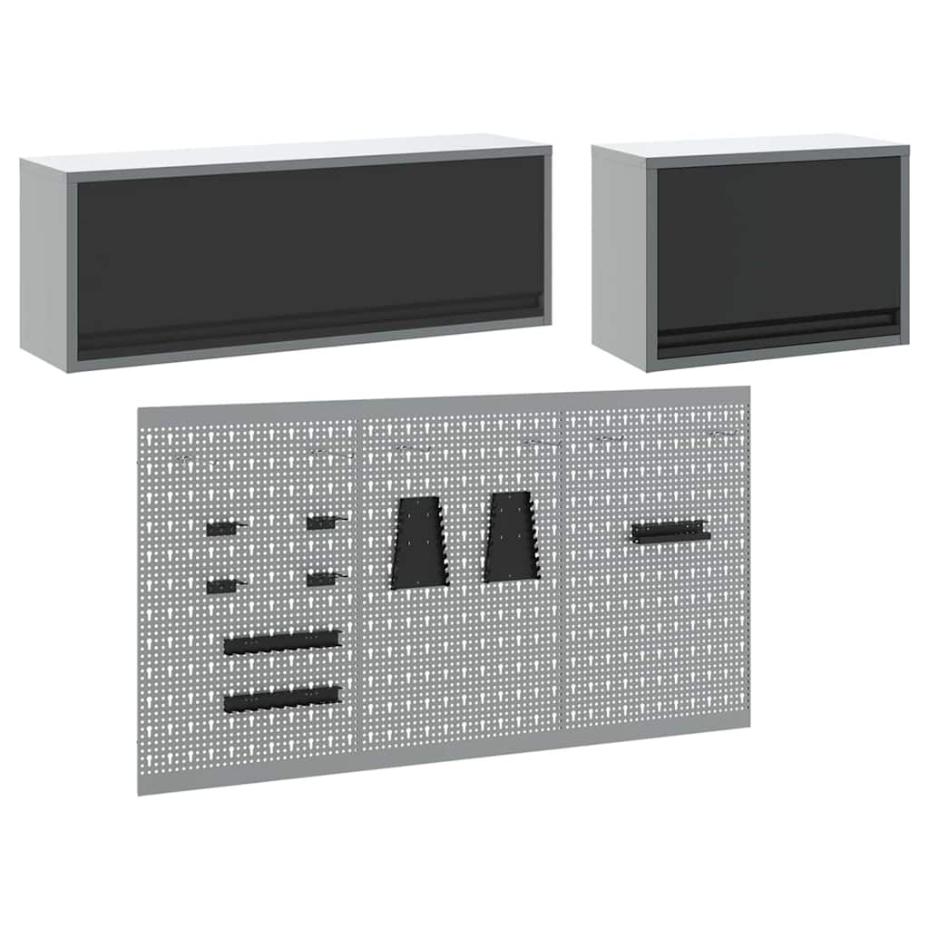 Werkzeugschrank und Pegboard Set mit Regal 5 pcs Schwarz