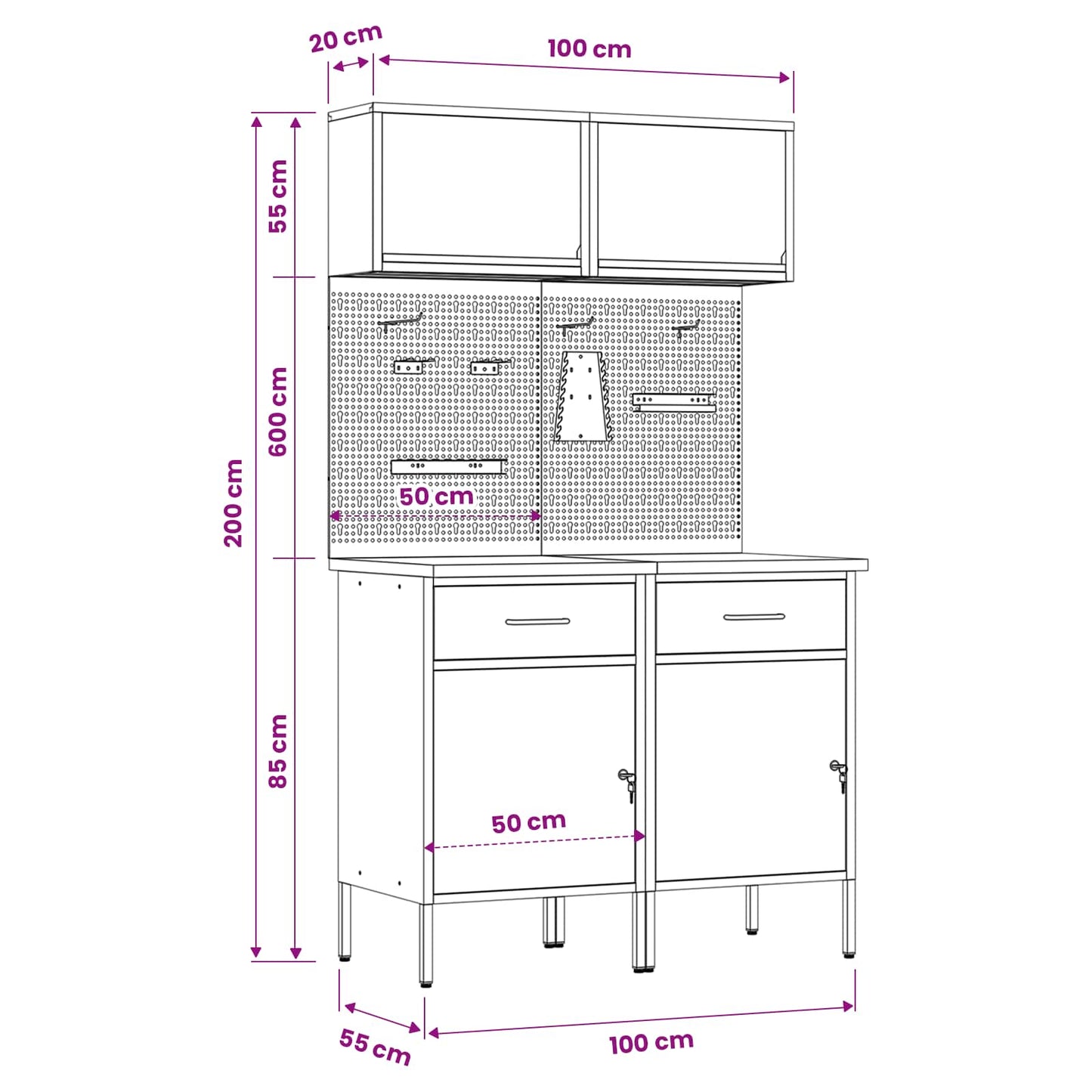 Arbeitsschrankset mit Schubladen mit Regal 6 stk. Rot
