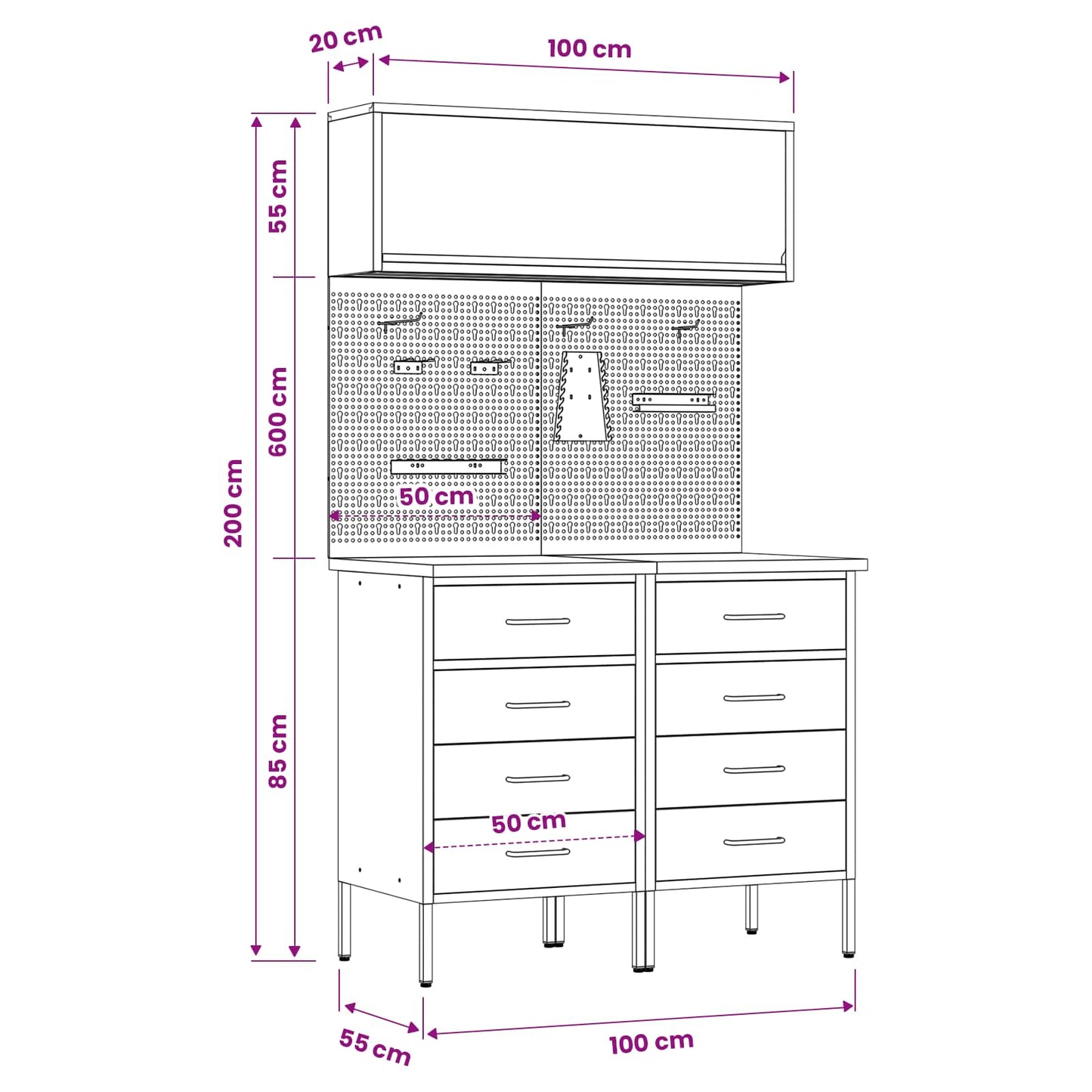 Arbeitsschrankset mit Schubladen mit Regal 5 stk. Schwarz