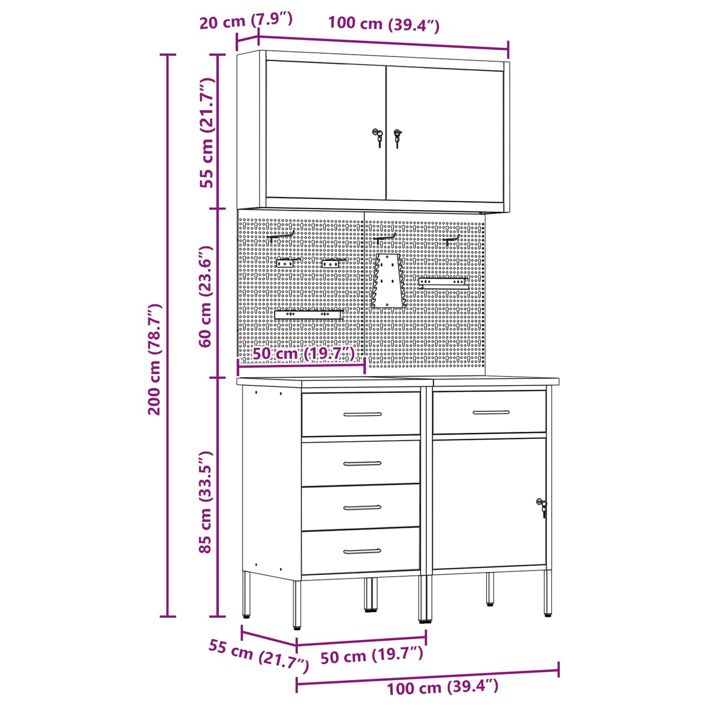 Werkbank mit Speicher 5 stk. Schwarz Ingenieure Holz und Stahl