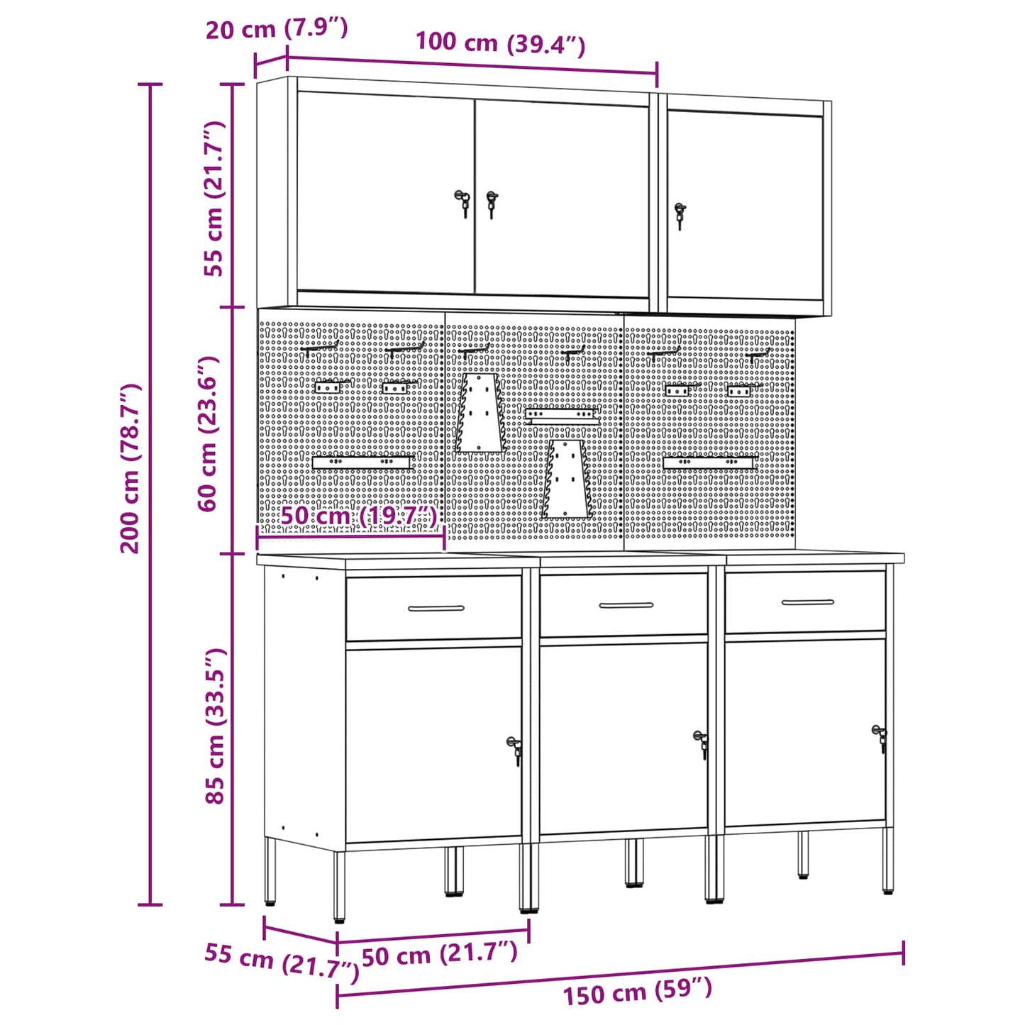 Werkbank mit Speicher 8 stk. Schwarz Ingenieure Holz und Stahl