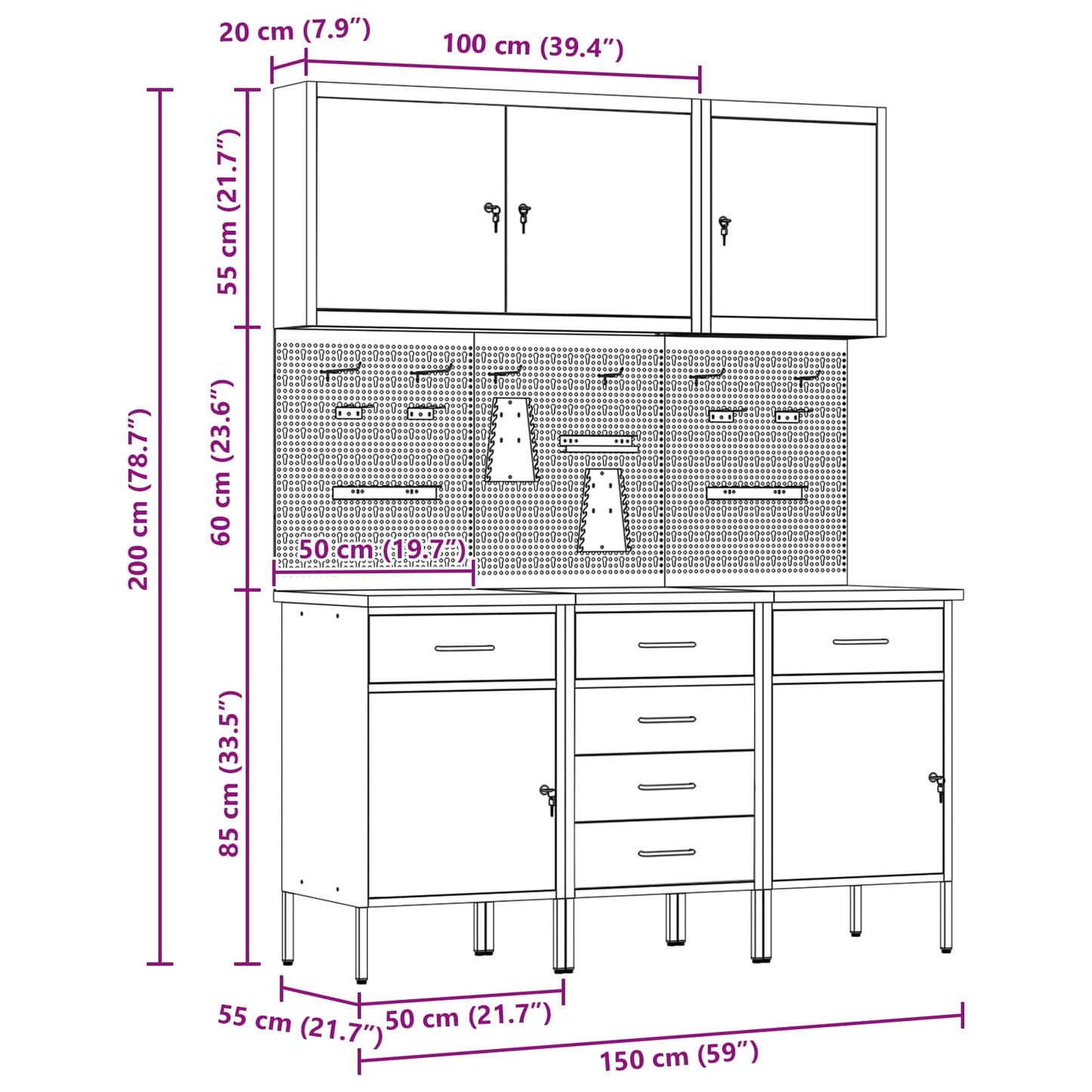 Werkbank 8 Stk. Schwarz und Grau Ingenieure Holz und Stahl