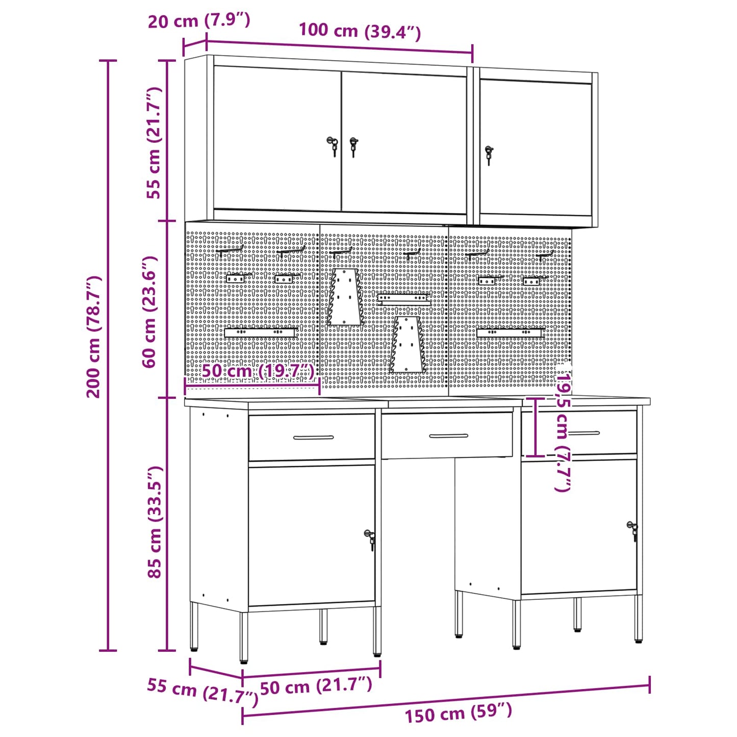 Werkbank mit Speicher 10 stk. Schwarz Ingenieure Holz und Stahl