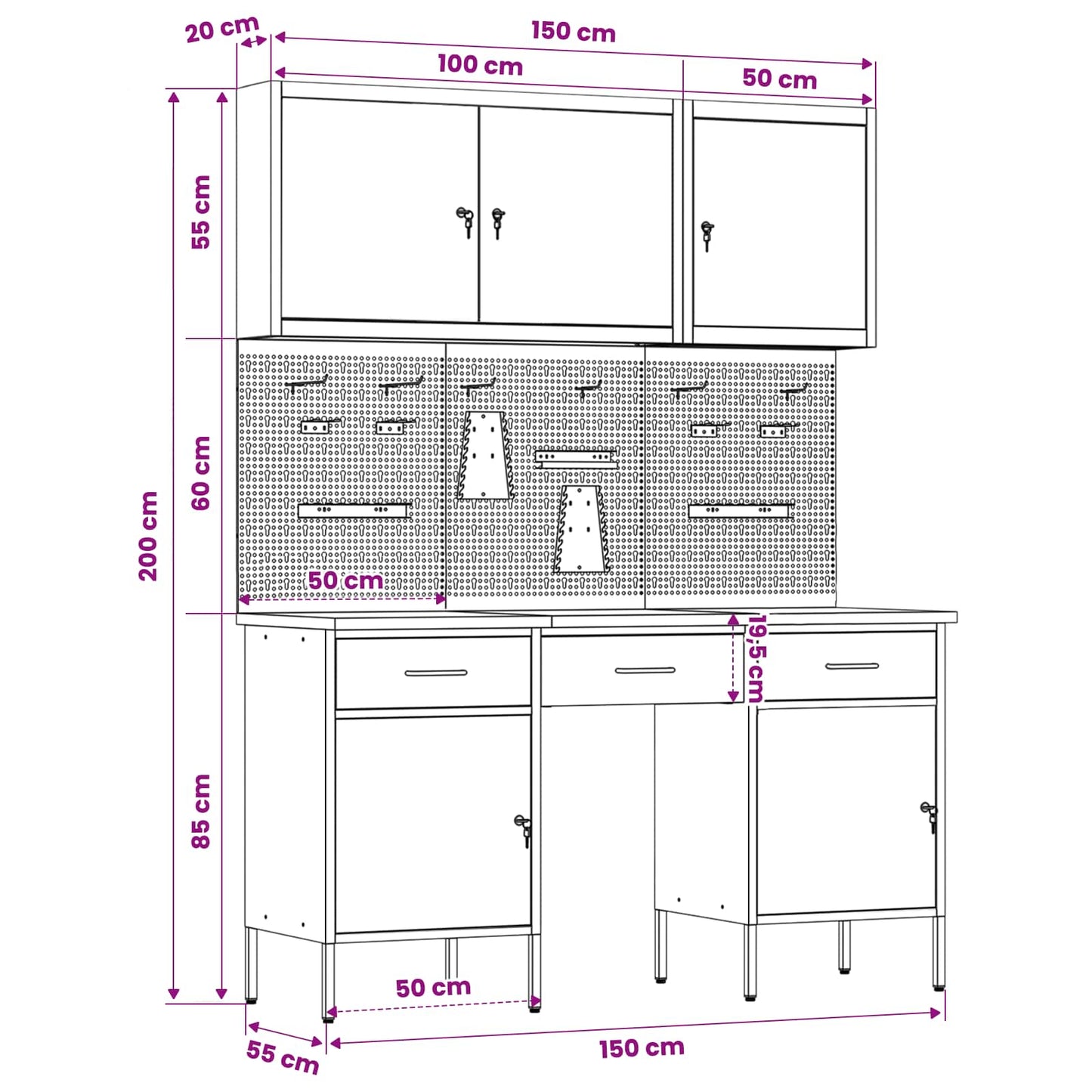 Werkbank 8 stk. Rot und Grau Ingenieure Holz und Stahl