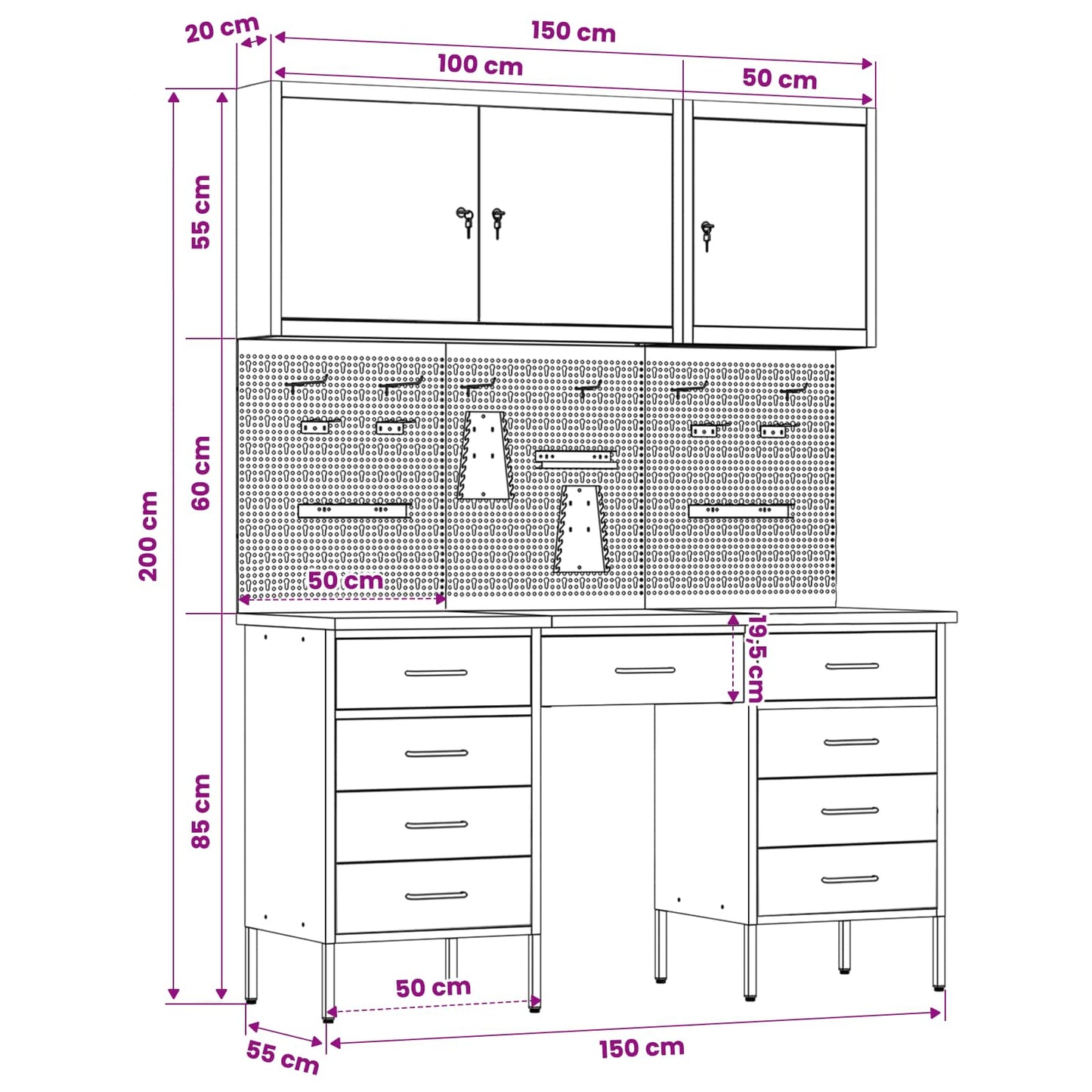 Werkbank 8 Stk. Rot und Grau Ingenieure Holz und Stahl